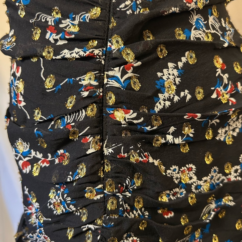 Veronica Beard Silk Gold Red Blue Black Ruffle Tiered Asymmetrical Dress Skirt - Picture 8 of 11